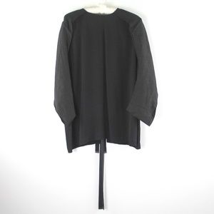 Marni Black Satin Linen Flax Sleeve Open Back Ribbon Tie Draping Blouse Top 48 L